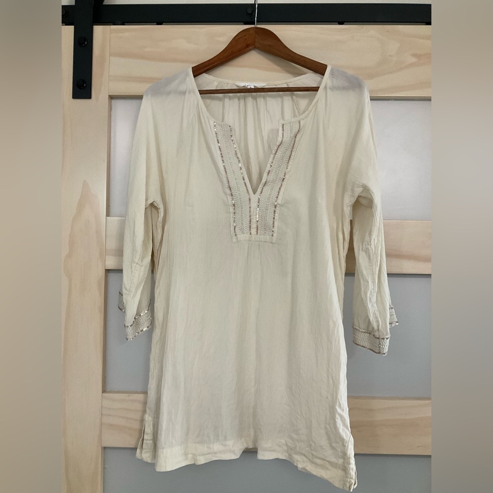 Athleta Mariana Crinkle Cotton Tunic Cover Up Cream Size M - Picture 3 of 4